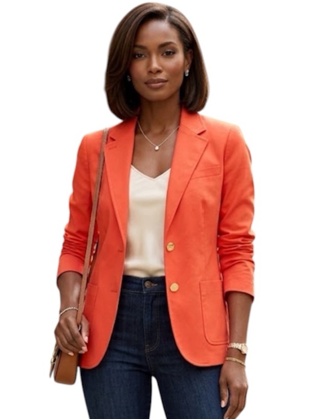 Lauren Ralph Lauren Dark Orange Women's Blazer with Gold Buttons Size: 12